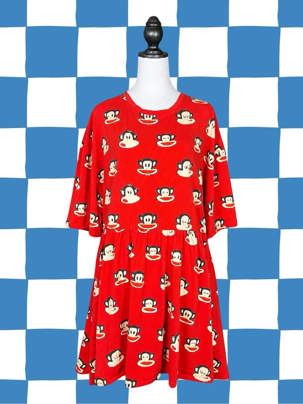 Paul Frank x Cakeworthy Babydoll Dress Red Julius the Monkey Retro Casual 3XL